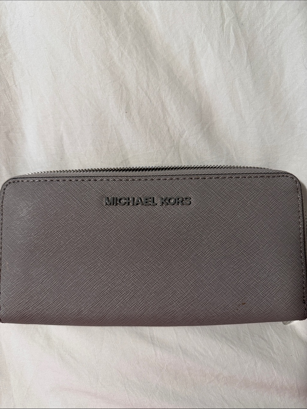 Michael Kors Light Gray Saffiano Zip Wallet